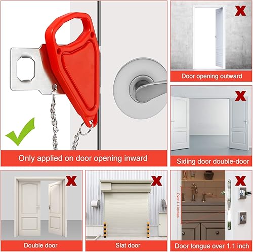 Miniatura 5 de Paquete de 2 cerraduras de puerta portátiles, cerradura de viaje, casillero de puerta adicional desde el interior, dispositivo de seguridad para el