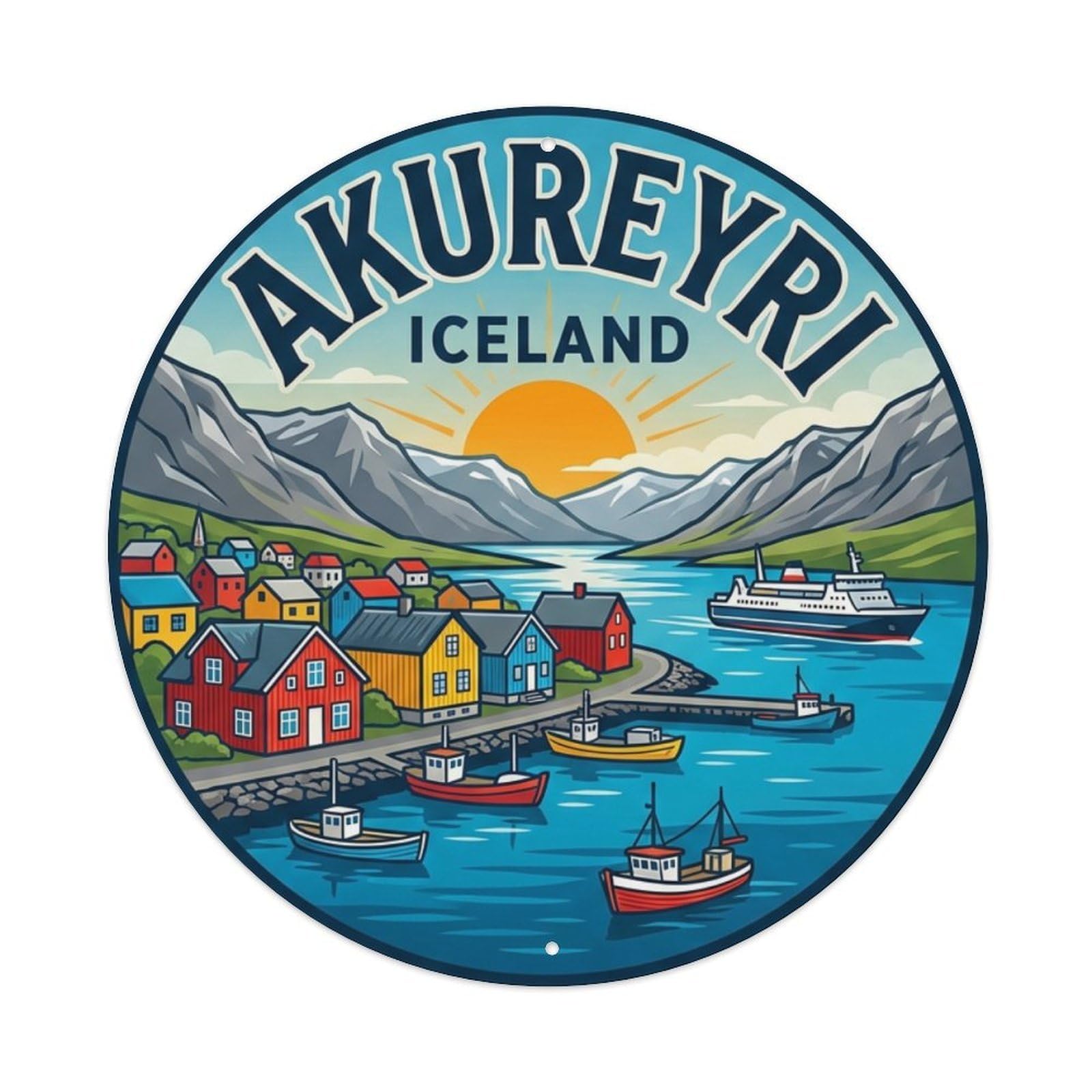 Galvaxio Style Retro Travel Iceland Akureyri Metal Tin Sign