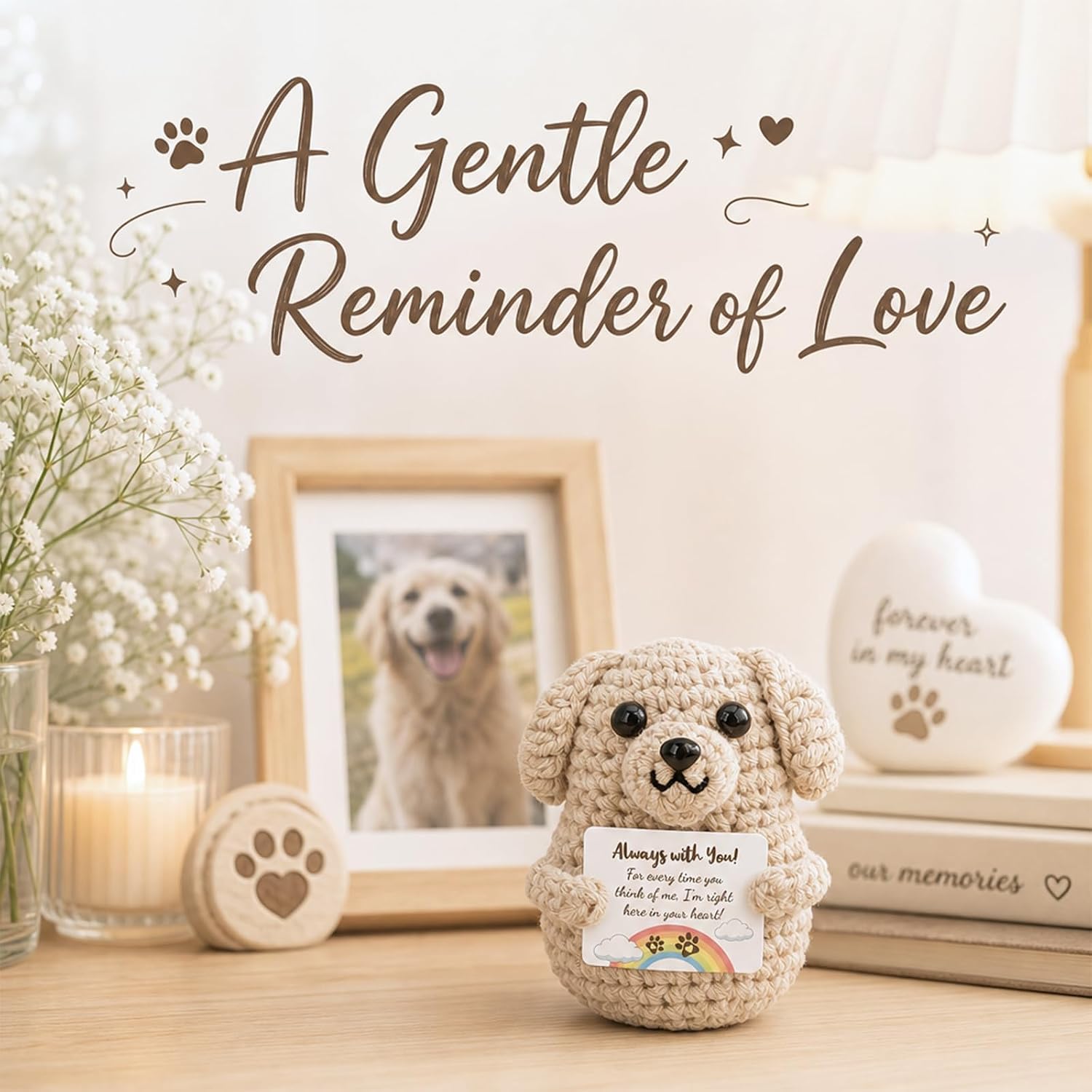 Emotional Support Crochet - Always with You, Dog Memorial Gifts for Loss of Dog Sympathy, Pet Memorial, Comfort Gifts for Women, Best Friend, Sister, Loved one, Daughter (Golden Retriever)