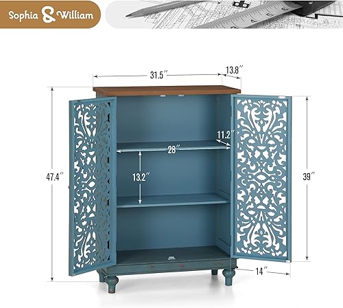 Miniatura 10 de Sophia & William Armario decorativo con 2 puertas, armario de almacenamiento envejecido con marco de madera y puerta hueca tallada para entrada sala