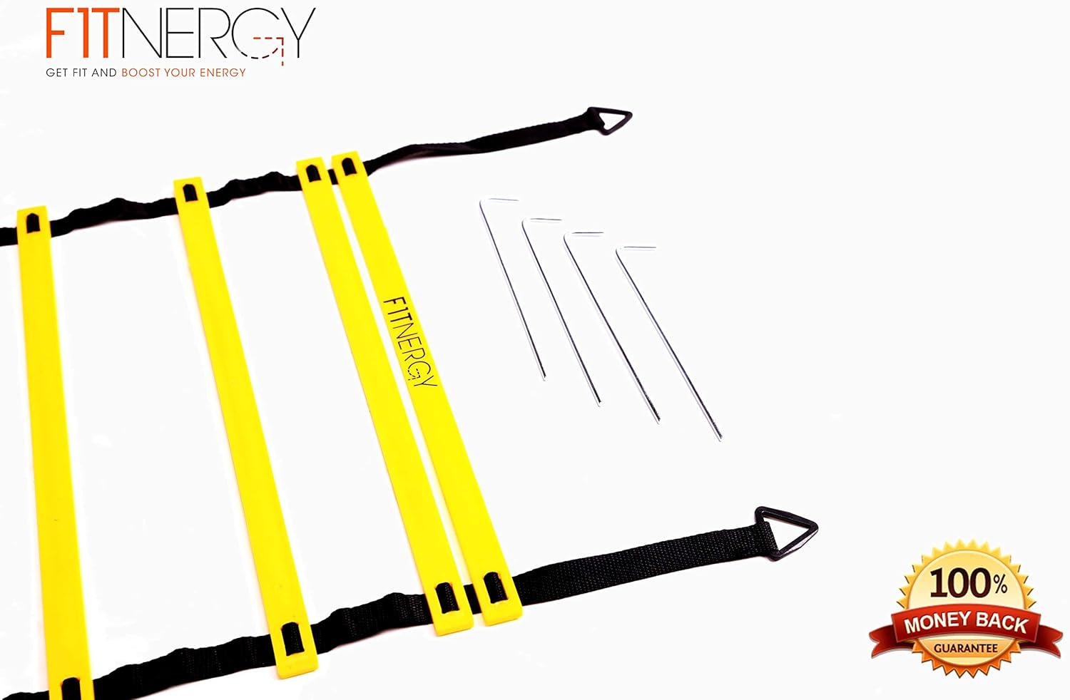 Speed and Agility Ladder Training Equipment Yellow 12 Rung Ladder Free Carrying Bag + 10 Speed Cones (5 Orange + 5 Yellow) + 4 Pegs & D-Rings Soccer Football