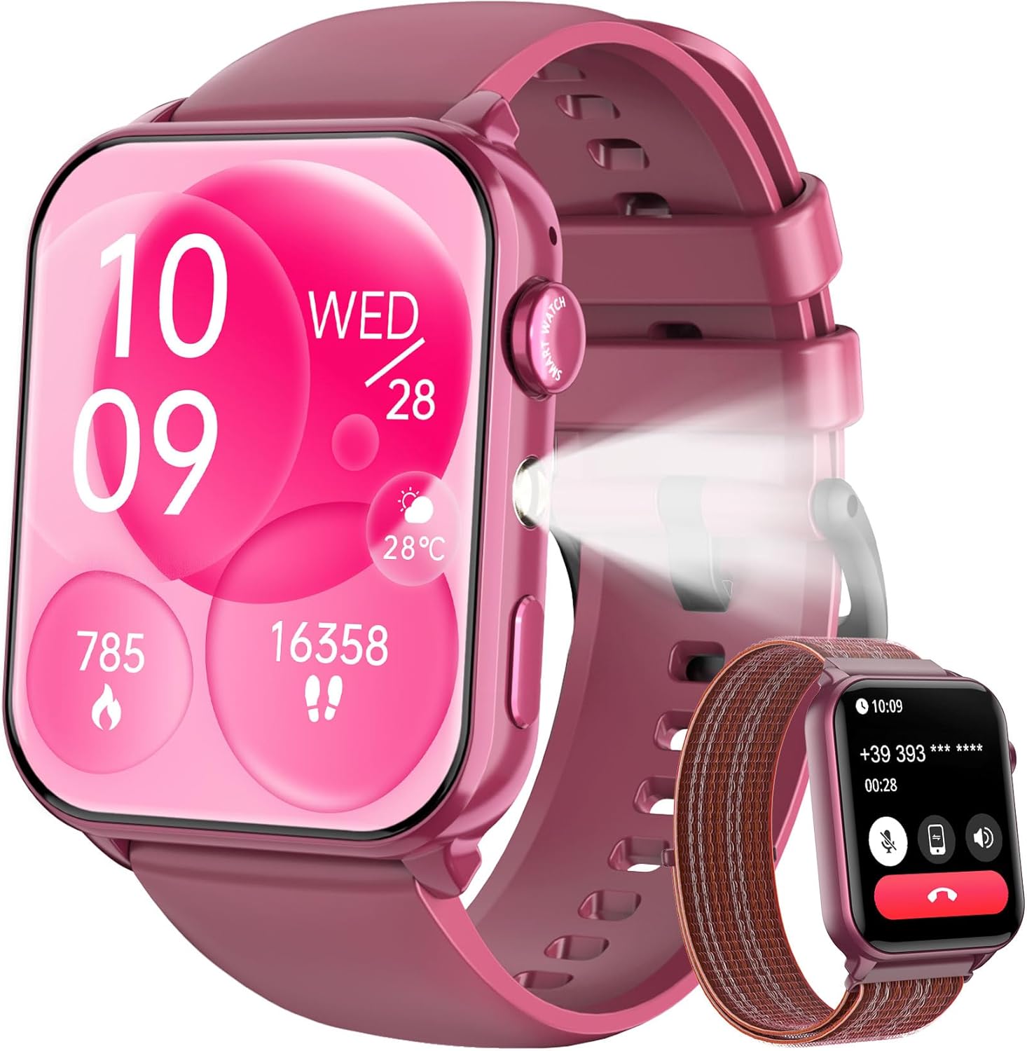 IOWODO Smartwatch Uomo Donna,Orologio Fitness con Chiamate,1.91" Smart Watch Monitor del SpO2/ Sonno,24H Cardiofrequenzimetro,100 modalità Sportive,Fitness Tracker per Android iOS(Claret)