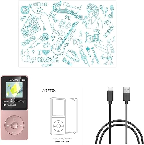 Miniatura 8 de AGPTEK A02PL - Reproductor de MP3 de 64 GB, reproducción de 70 horas de reproducción de sonido sin pérdidas, soporta hasta 128 GB (oro rosa)