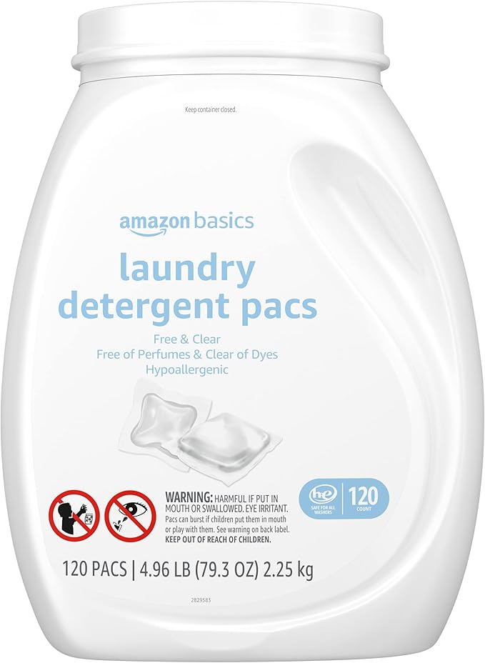 Amazon Basics Laundry Detergent Pacs, Hypoallergenic, Free