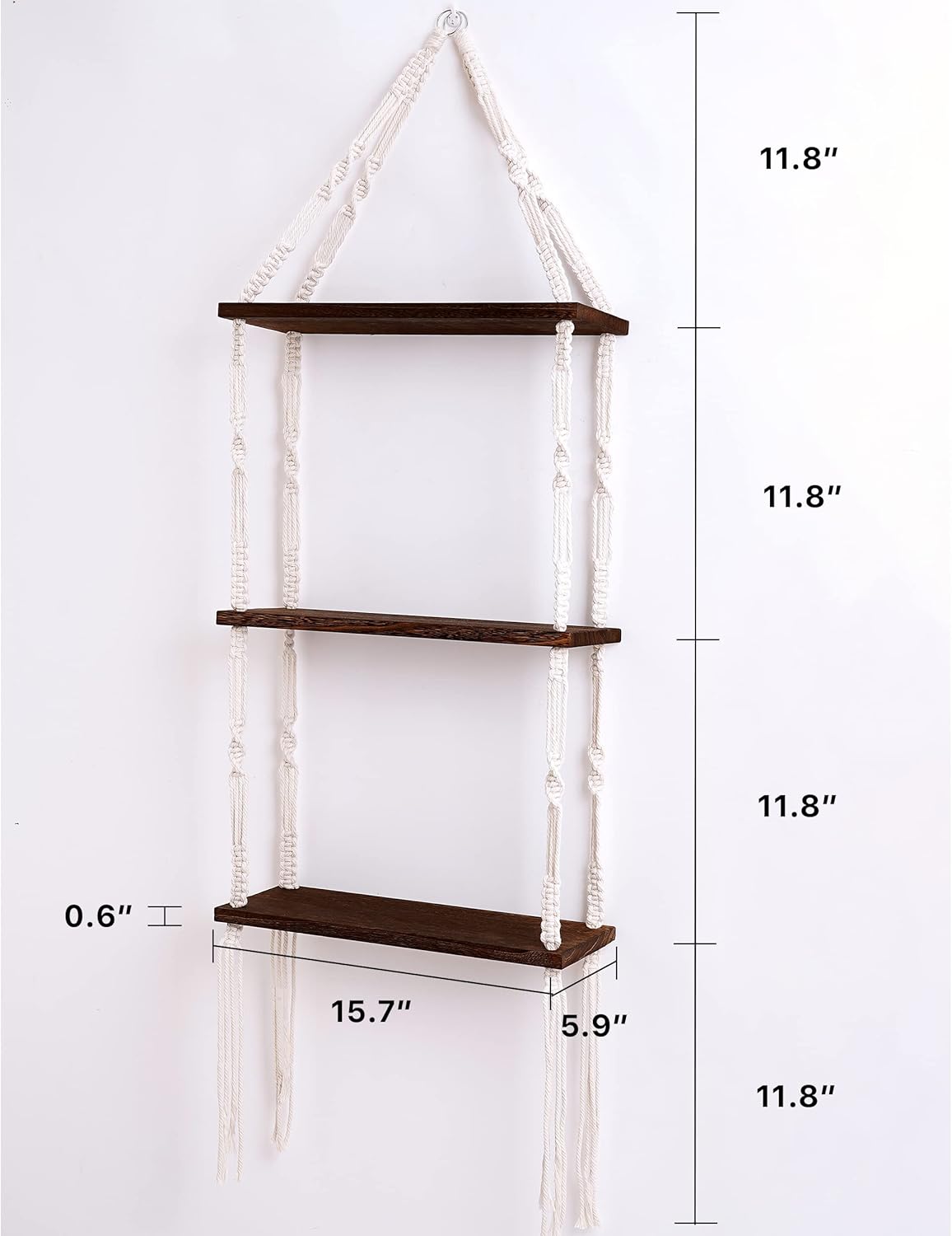 Hanging Shelves Boho Room Decor, 3-Tier Boho Rustic Plant Shelves, Macrame Wall Hanging Storage Shelves, Boho Decor for Apartment, Bathroom, Living Room, Bedroom