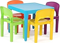 Humble Crew Aqua Blue Kids Plastic Table & 4 Chairs Set - Toddler Playroom Activity Table Ages 3-6