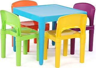 Humble Crew Aqua Blue Kids Plastic Table & 4 Chairs Set - Toddler Playroom Activity Table Ages 3-6