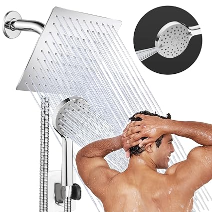 Shower Head, 8 Rain Shower Head with Handheld Spray High Pressure Rainfall with 5FT Hose, Flow Regulator, NozzleEasy to Clean Bathtub or Pets,Chrome