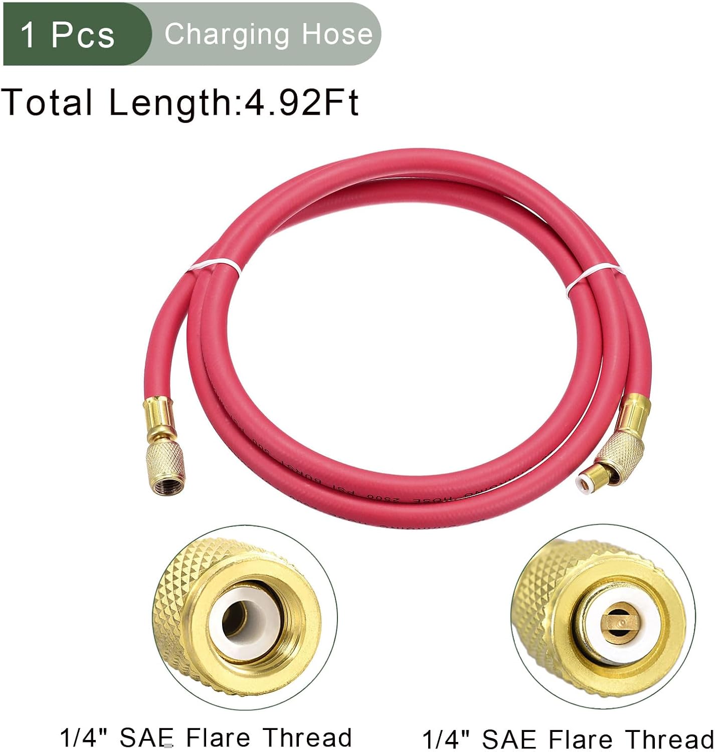 YOKIVE 1/4 SAE Flare AC Refrigerant Charging Hoses, 4.92Ft Length 500PSI Thread | Great for Air Condition System Maintenance (Red)
