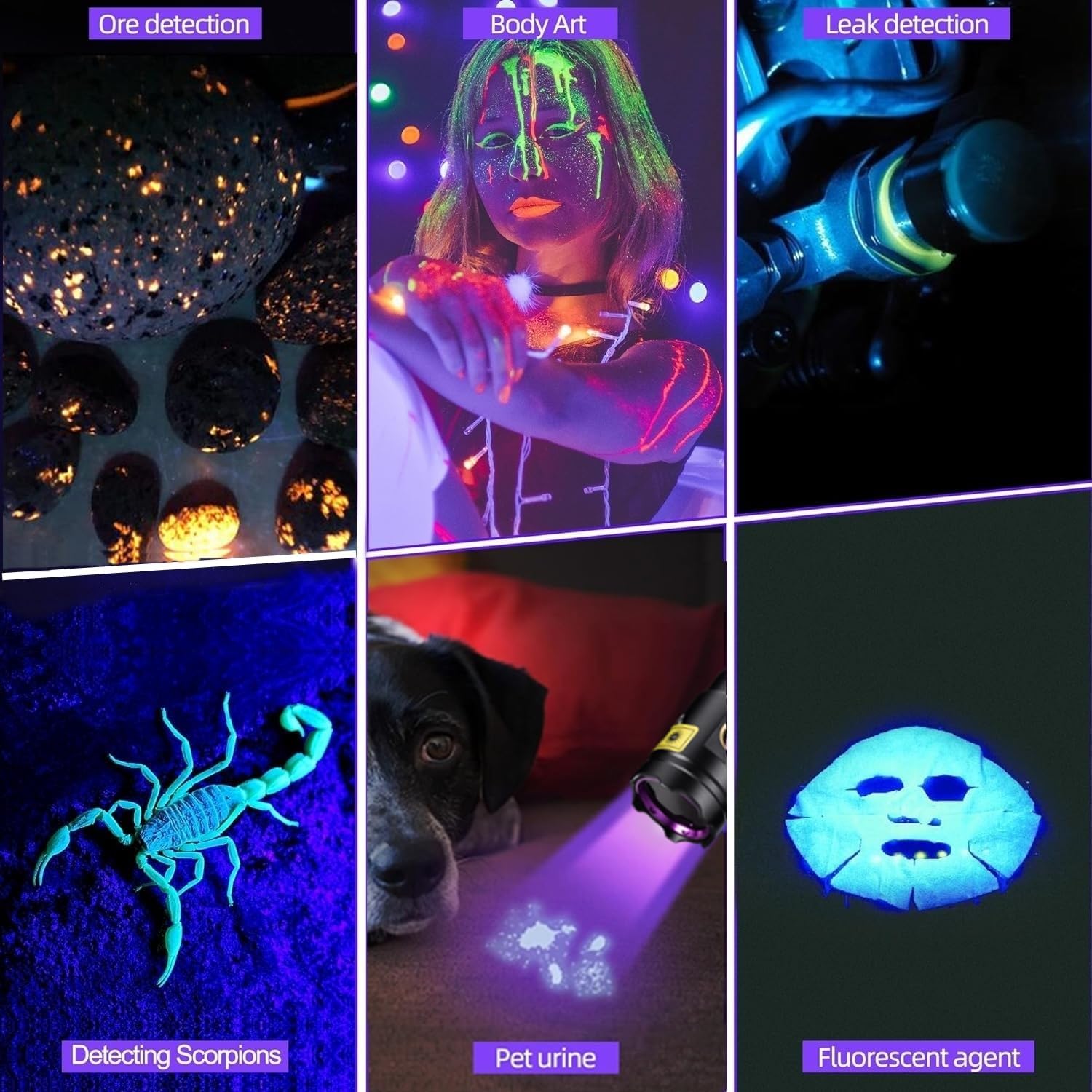 ALONEFIRE SV133 365nm UV Flashlight USB C Rechargeable Woods Lamp Black Light for Pet Urine Detection, Resin Curing, Scorpion, Fishing, Minerals, Rocks, Bed Bug with Battery, UV Protective Glass