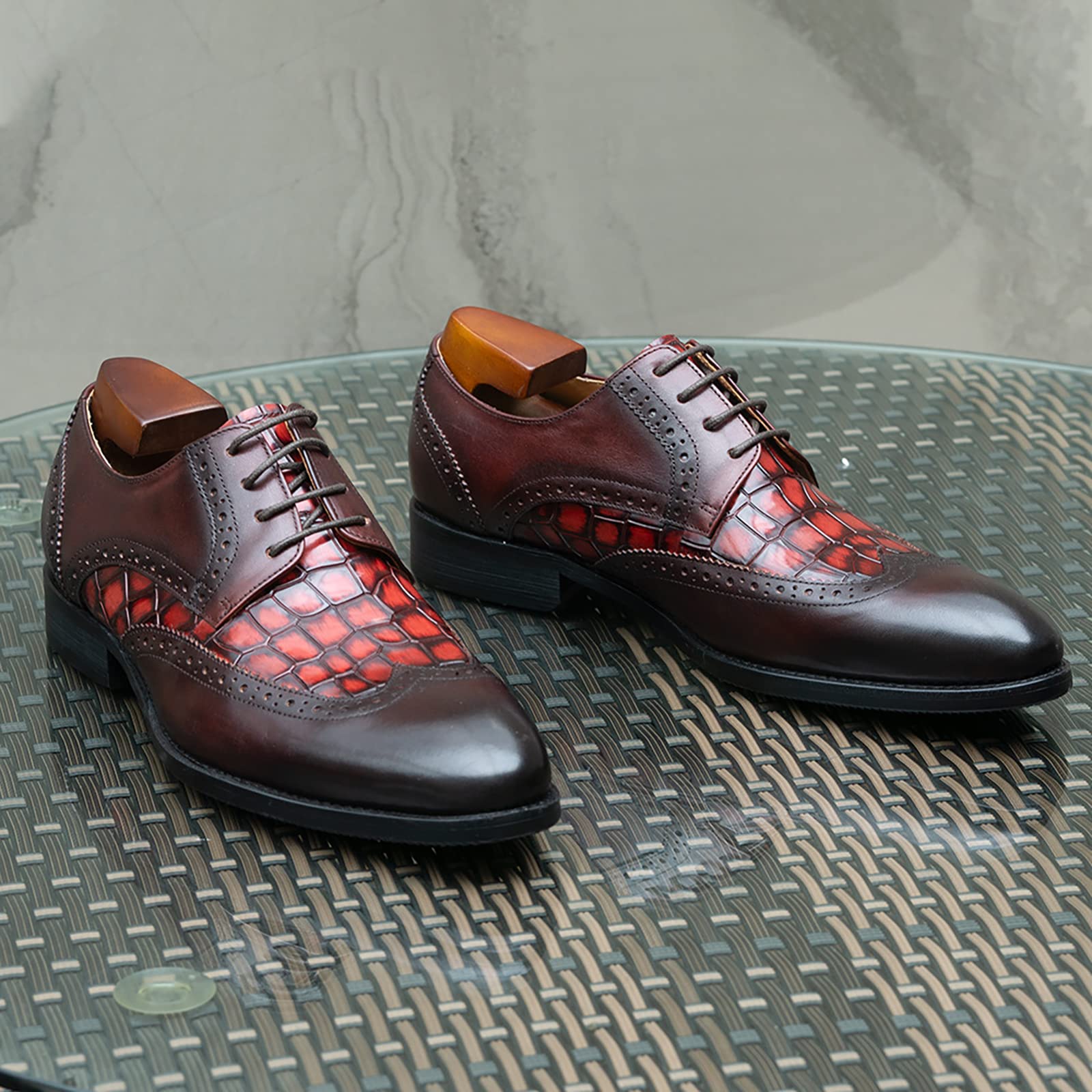 Men\'s Brown Wingtip Shoes with Red Laces Amazon.com: Men Dress Shoes Leather Lace-Ups Business Casual  main image 4