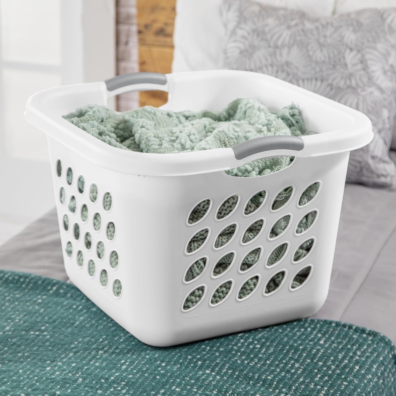 1.5 Storage Bushel Square Laundry Basket Plastic, Laundry Hamper White