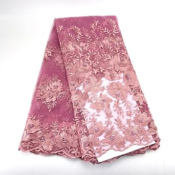 Chiffon African Lace Fabrics Embroidery Nigerian Sequins Lace Fabrics NAH021 African Tulle French Lace Materials for Women Onion, Cut by the yard