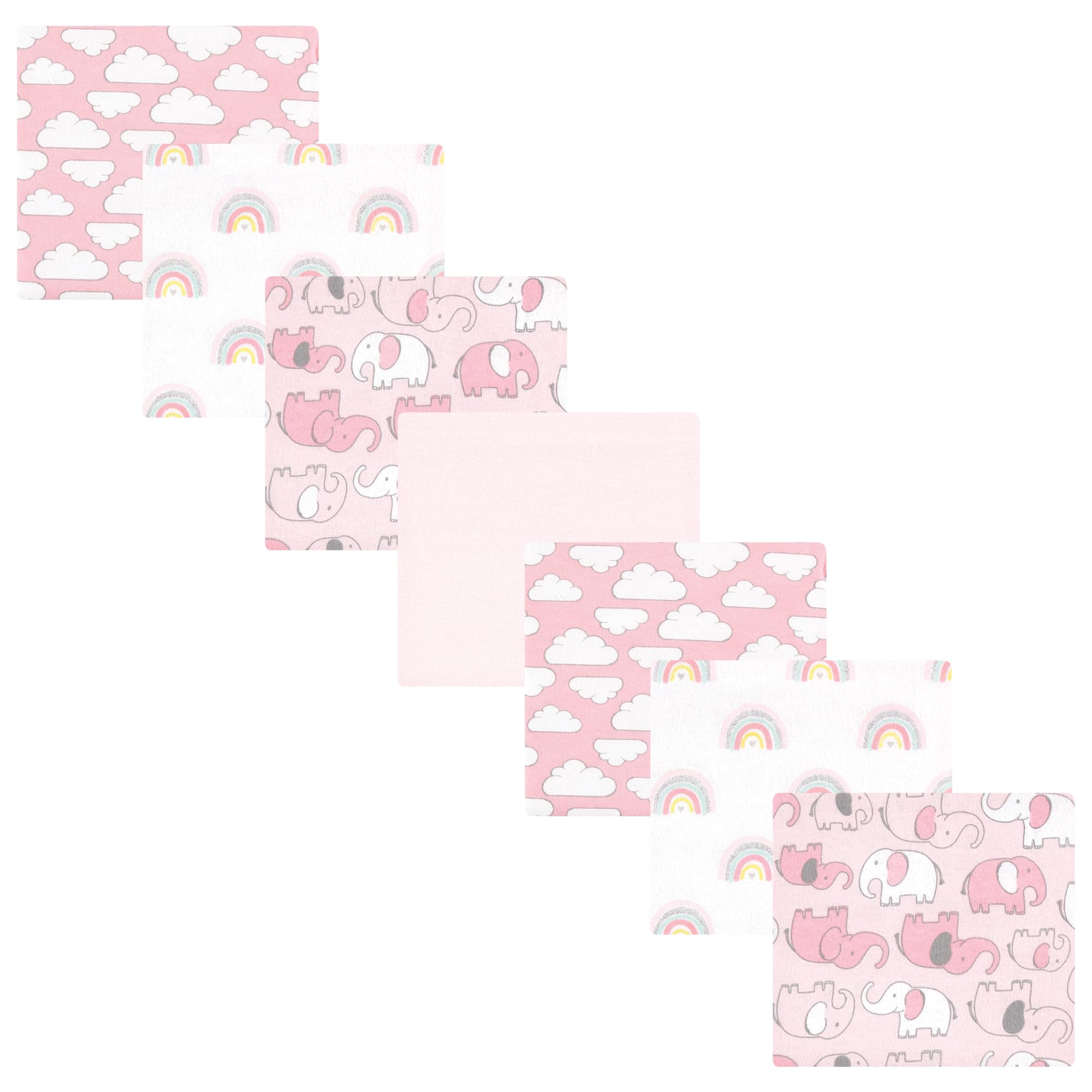 Hudson Baby Unisex Baby Cotton Poly Flannel Receiving Blankets Bundle, Girl New Elephant, One Size