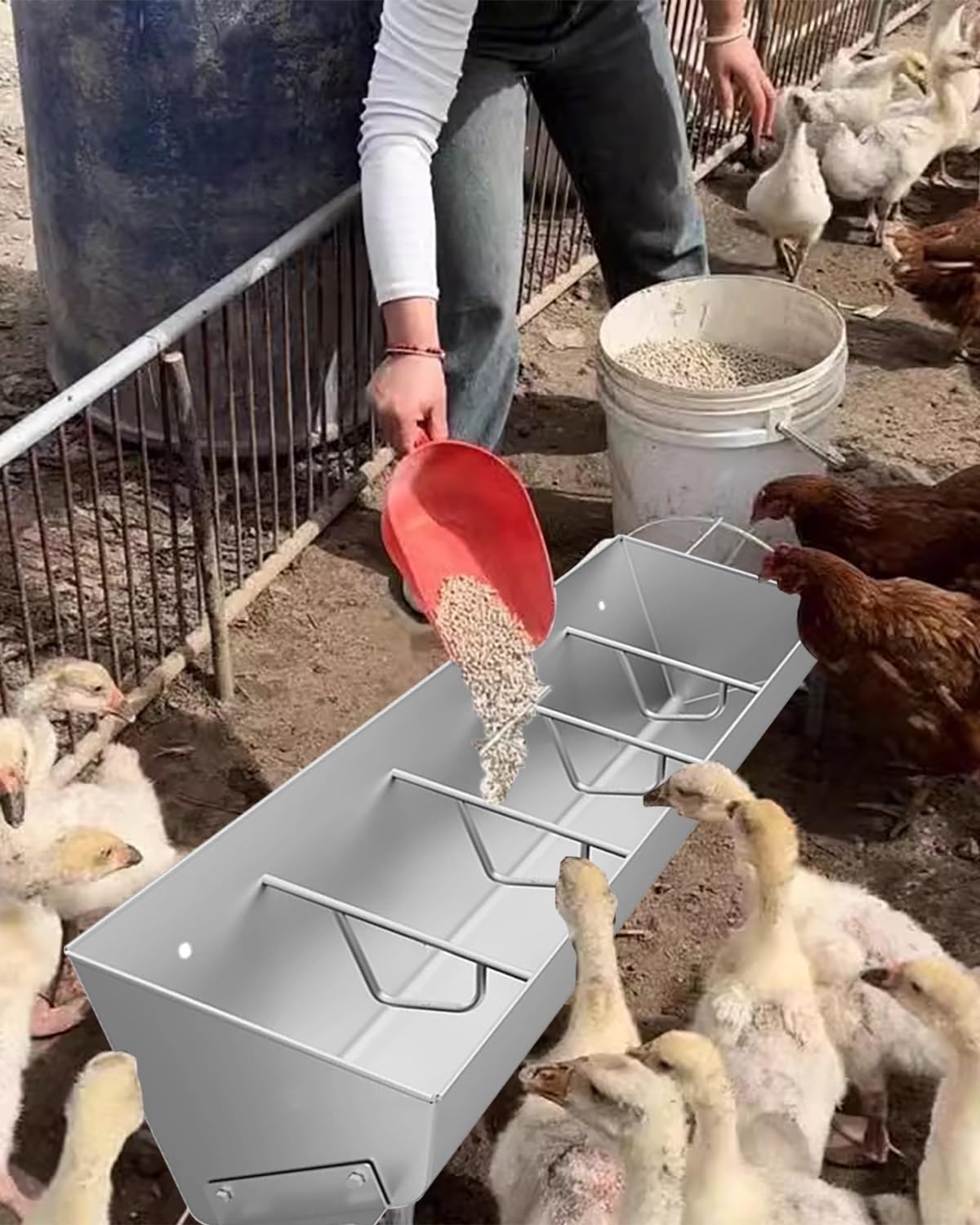 Mangiatoia per Bestiame, Grande mangiatoia per Bestiame per l'alimentazione di polli, Anatre e maiali, mangiatoia per pollame Indipendente, Contenitore per pollame e suini a Prova di spreco