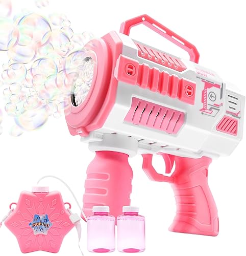 Máquina de burbujas automática de 12 agujeros, pistola de burbujas iluminada con 2 soluciones de burbujas equipadas Big Magezine, juguetes al aire