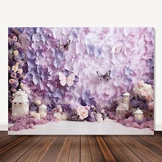 Purple Butterfly Photography Backdrop Floral Wonderland Bridal Shower Background Baby Shower Birthday Party Girls Kids Photobooth Props Newborn Favors