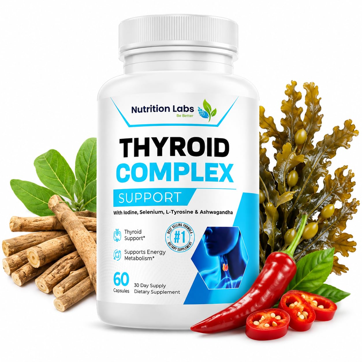 Natural Thyroid Support for Women & Men, Iodine & Selenium Supplement | Supports Healthy Thyroid Function, Energy Production, Metabolism & Daily Wellness with Essential nutrients.