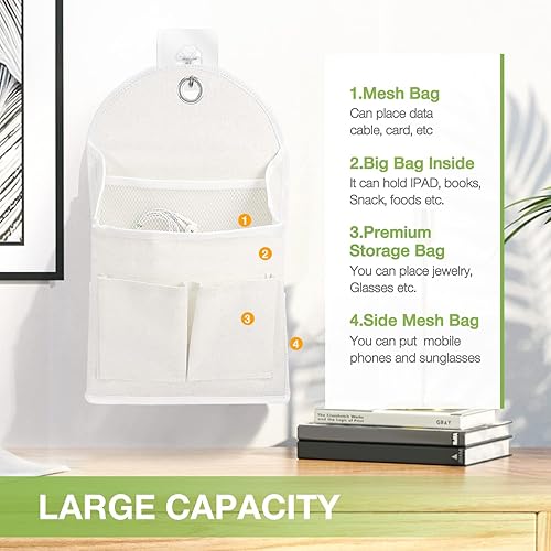Miniatura 4 de Ndeno Paquete de 2 bolsas organizadoras para colgar en la pared con bolsillos, bolsa de almacenamiento de tela, cesta impermeable sobre la puerta,