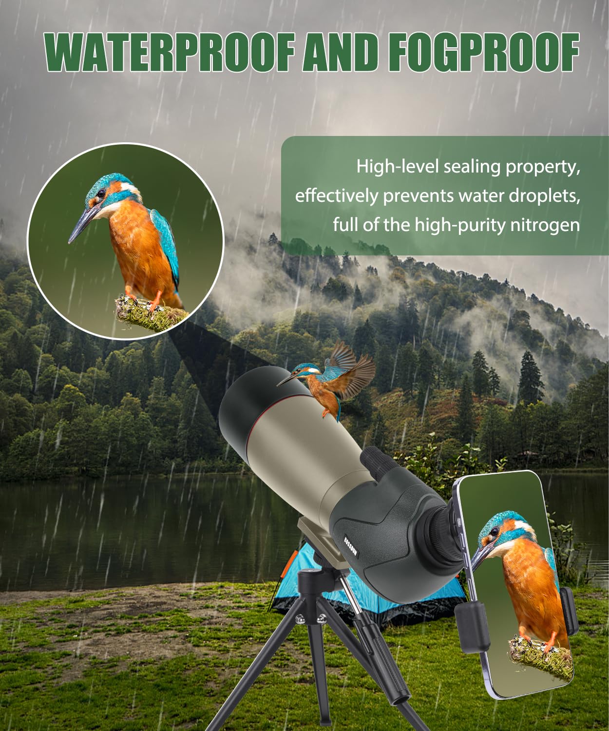 Telescopio ultra HD 25-75X60, doble enfoque ED, lente FMC impermeable, prisma BAK4 con estuche de transporte, trípode para tiro al objetivo, caza, observación de aves, paisajes de vida silvestre