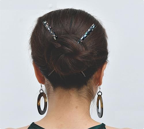 Miniatura 4 de Palillos de madera para el cabello, la cabeza de la parte superior con incrustaciones de nácar a mano, palillos decorativos únicos de madera,