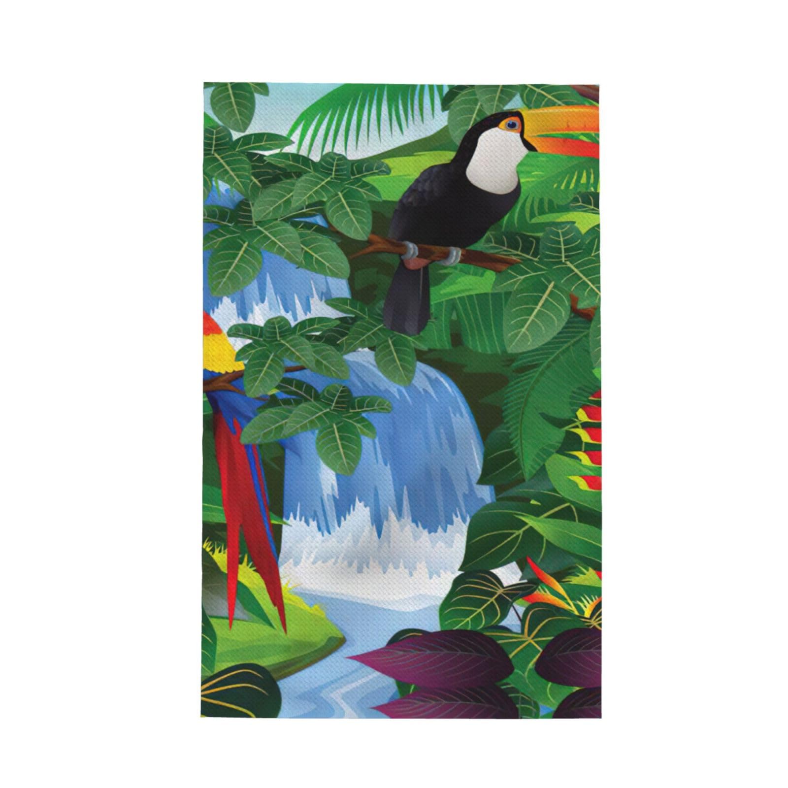 CKGODGF Macaw And Toucan Perching Of American Rainforests Print Absorbent Waffle Dishcloths,Kitchen Towels With Hanging Loops,Tea Towels.