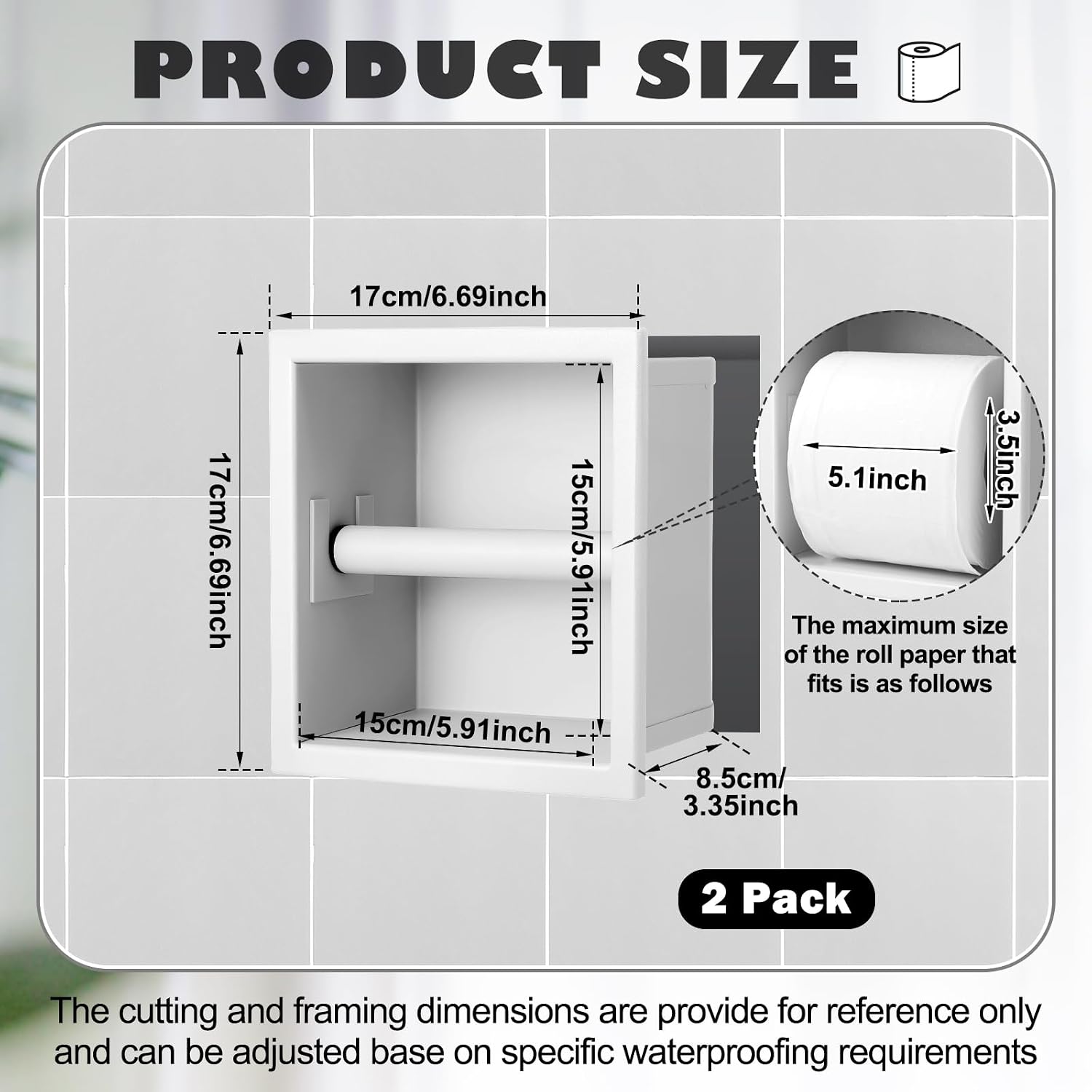 Honeydak Recessed Toilet Paper Holder 304 Stainless Steel Tissue Paper Frame Bathroom Storage in Wall Tissue Toilet Roll Holder Space Saving Restroom Napkin Frame (6.7× 5.7 × 3'',Silver,1 Pcs)