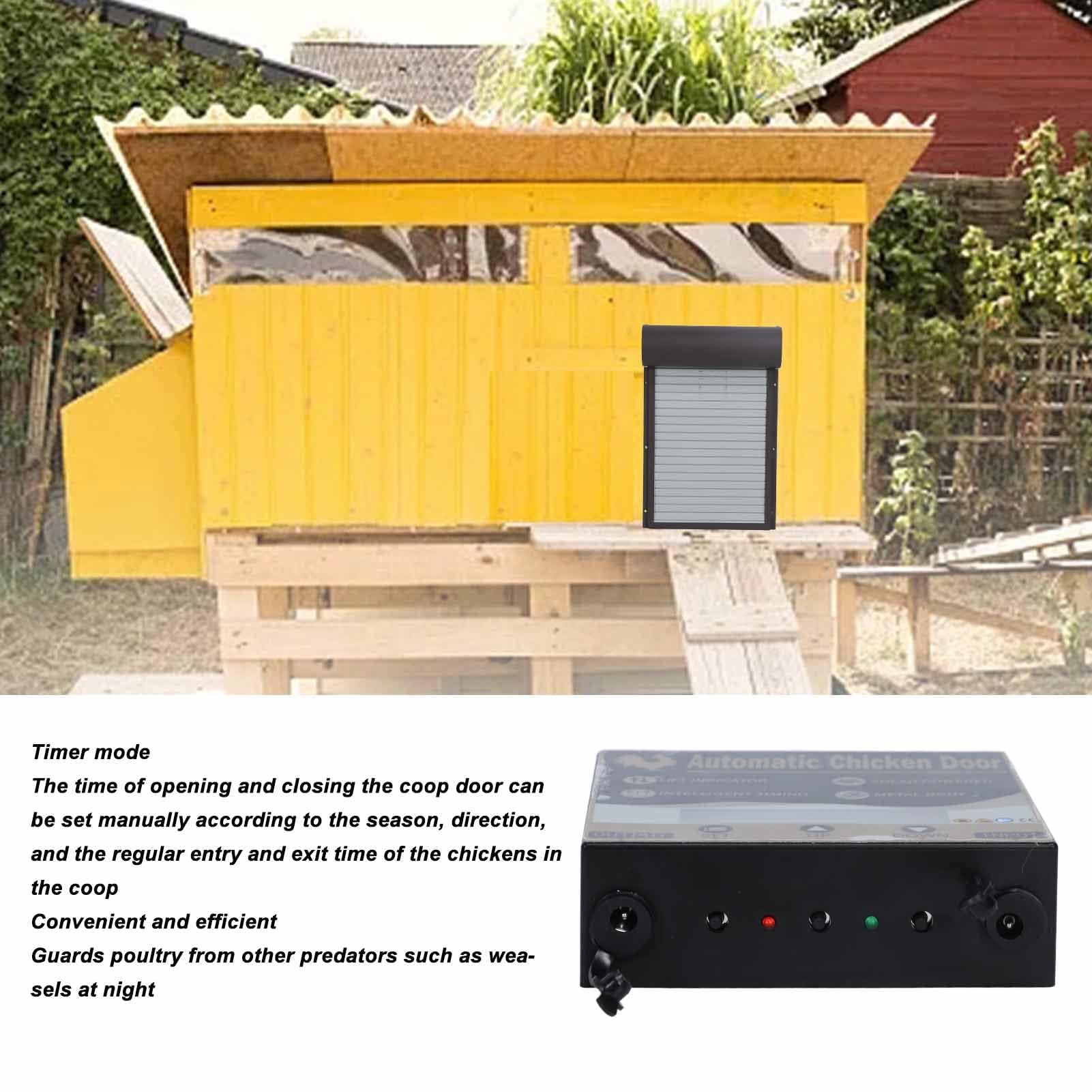 Solapa Automática para Pollos, Gallinero con Funcionamiento, Gallinero Eléctrico, Resistente Al Invierno, Puerta para Pollos con Energía Solar, Pantalla LCD con Temporizador para