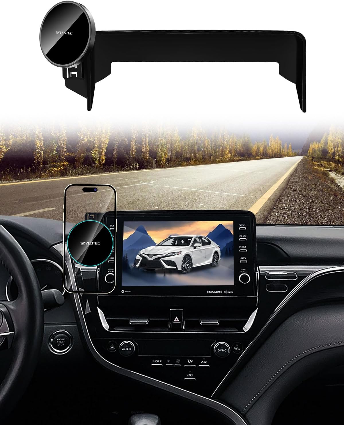 SKYLOTEC Phone Mount for Toyota Camry 2021-2024, Magnets Wireless Charger Phone Holder Compatible with MagSafe, 9-Inch Screen Cradles Bracket for Cell Phones (No Fit 7-inch)