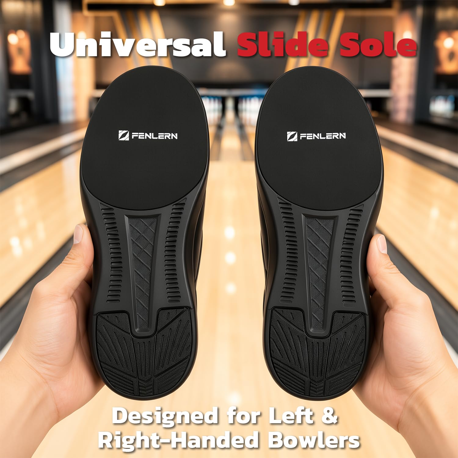 Bowlingschuhe für Herren, Mikrofaser, Schnürung, doppelte Gleitsohle, links und rechts, Schwarz, 42 EU