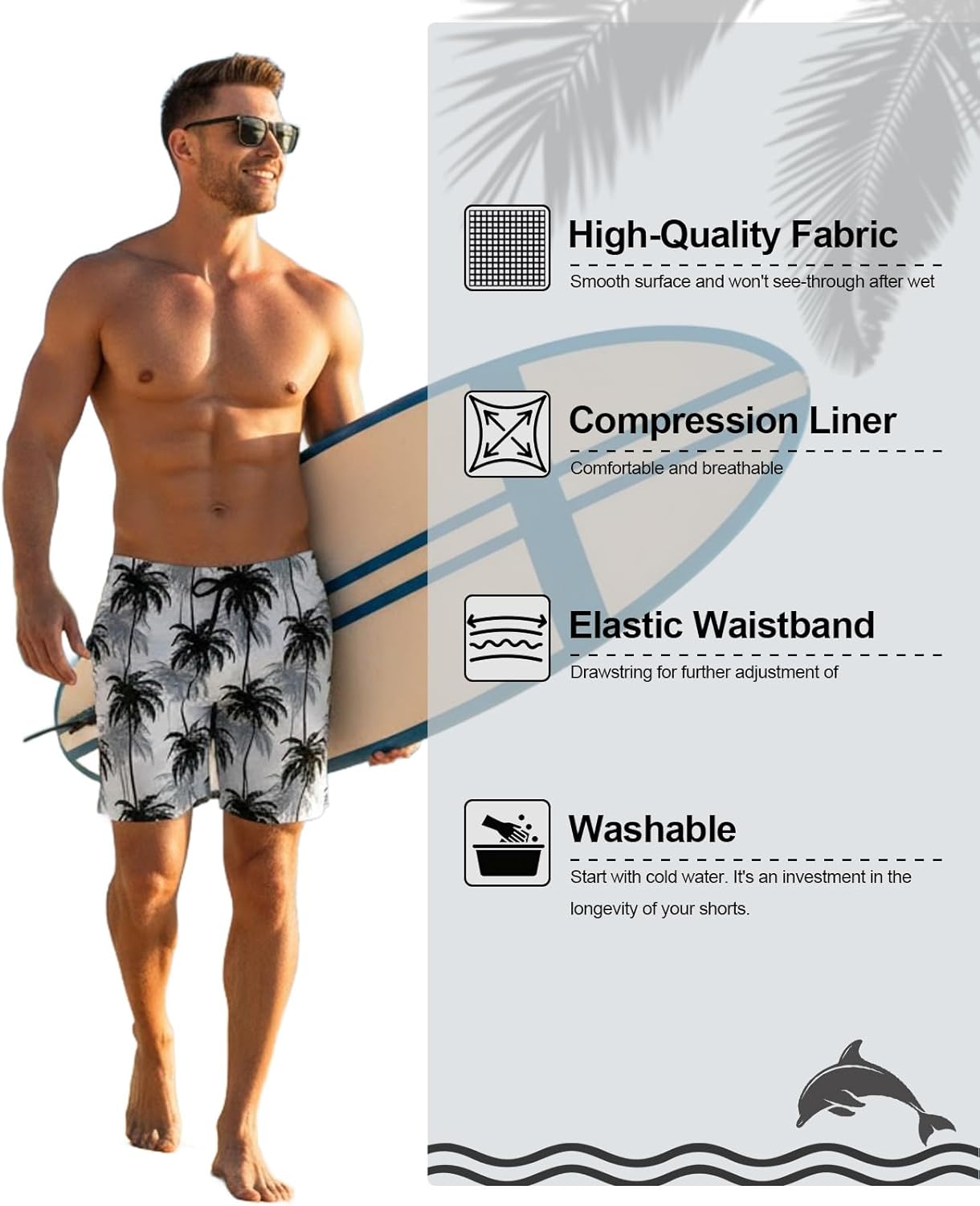 Cozople Mens Swimming Trunks with Compression Liner Swim Shorts 7 inch Quick Dry Bathing Suit Anti Chafe Boardshorts