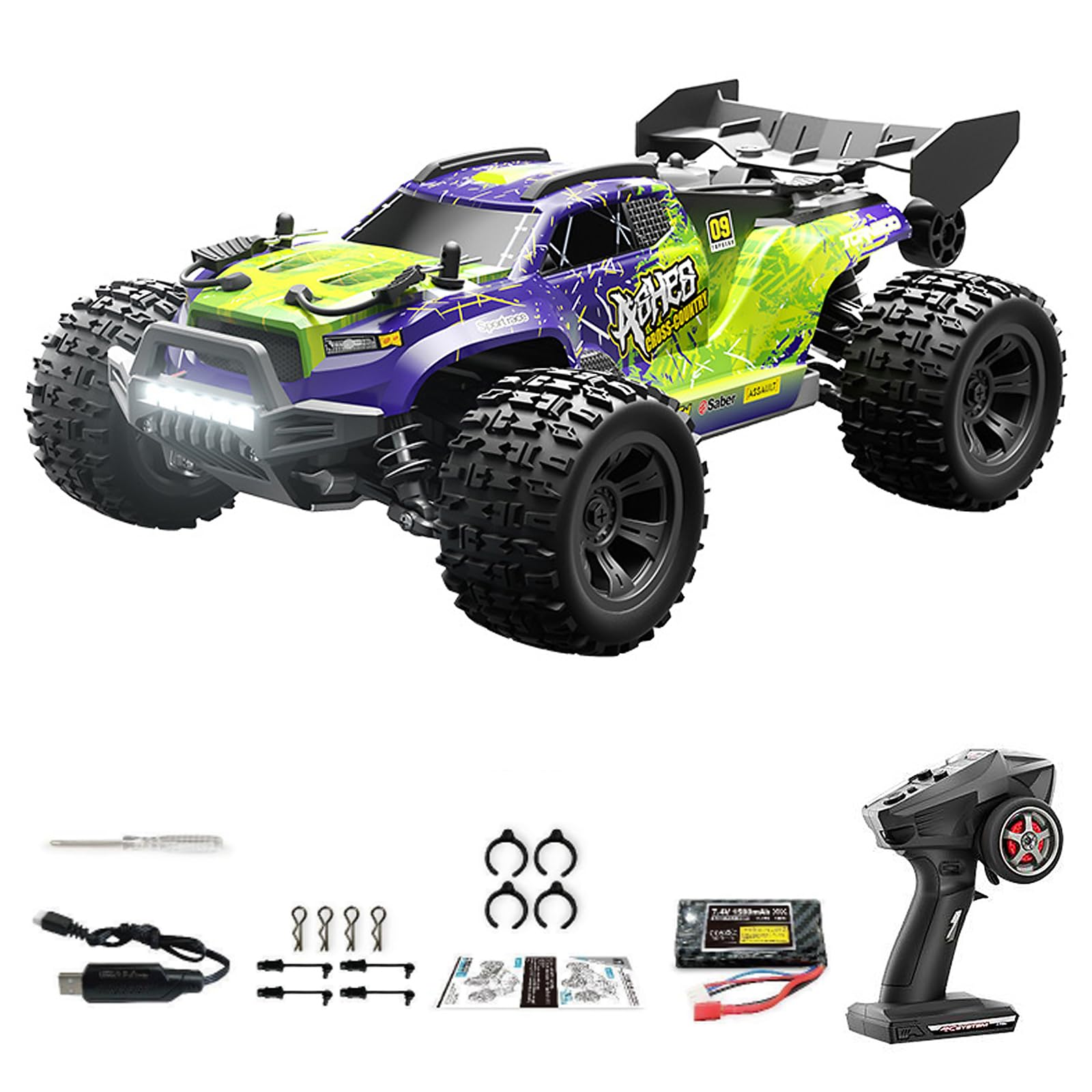 Hylukon Remote Control Cars 1/18 28KM/H RC Crawler 4WD 2.4G Full Scale LED Light High Speed All Terrain Offroad Vehicle Pickup Truck RC Climbing Car Gift Toy for Adult Rechargeable Green 1 Battery