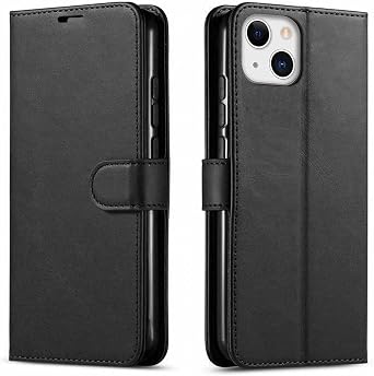 STARSHOP Compatible with iPhone 13 Case, with [Tempered Glass Screen Protector Included] PU Leather Wallet Shockproof Phone Cover Kickstand with Pocket Card Slots Magnet Closure - Dark