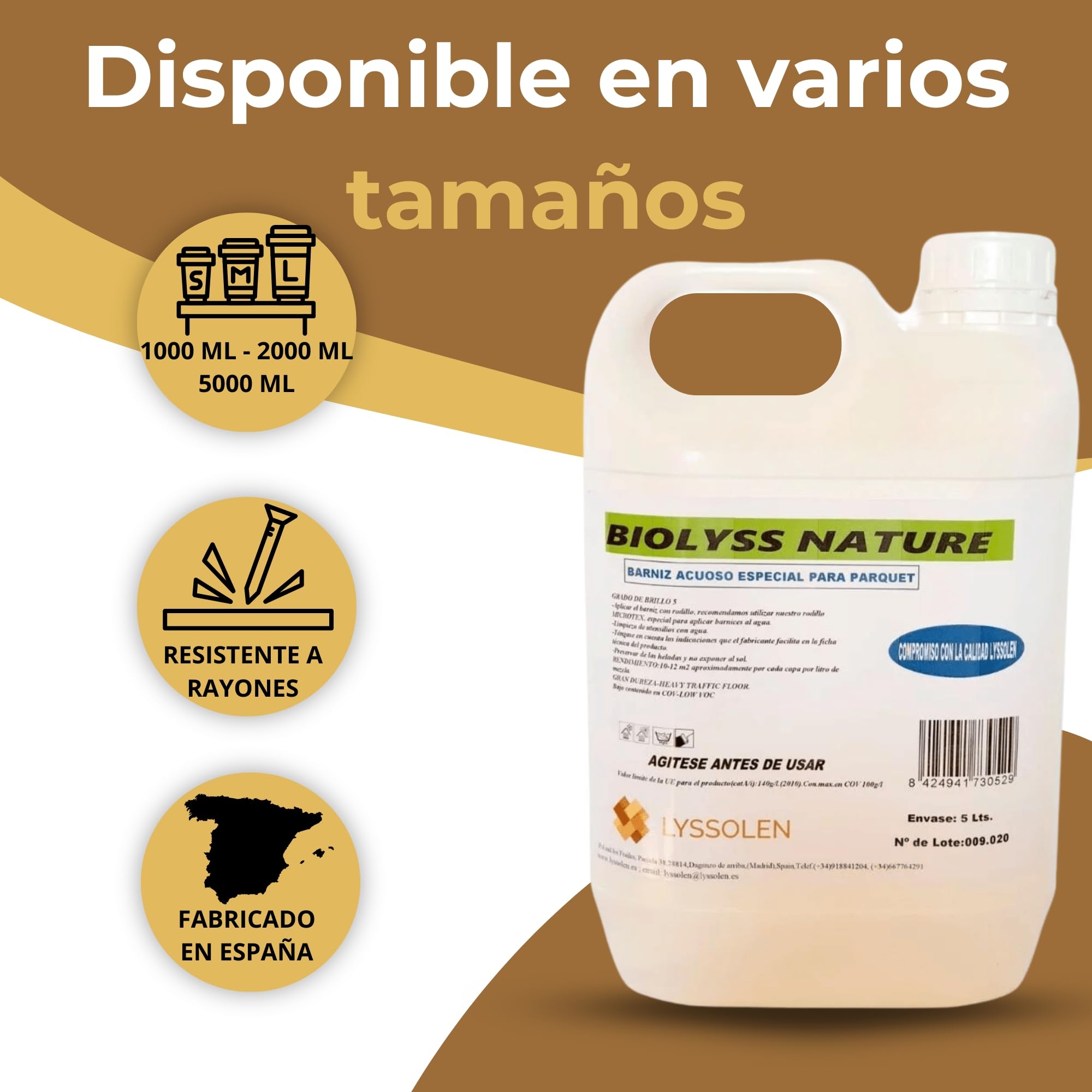 Barniz de Poliuretano al Agua para Suelos de Madera Interior 5L - Protector de Alta Durabilidad y Resistencia al Desgaste - Acabado Natural - Sin Olores