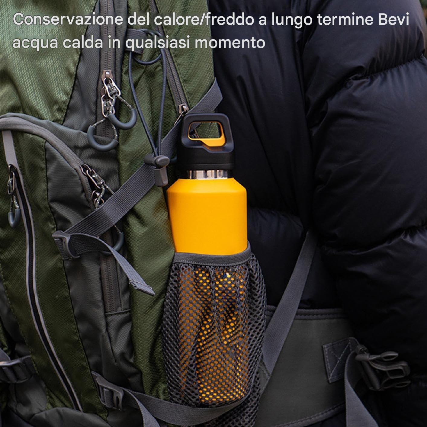 Borraccia in Metallo 600ml Acciaio Inossidabile con Apertura Facile | Borraccia Termica Isolata per Bevande per Sport Viaggio Ciclismo Escursionismo Ufficio Casa Palestra Tè Caffè Latte