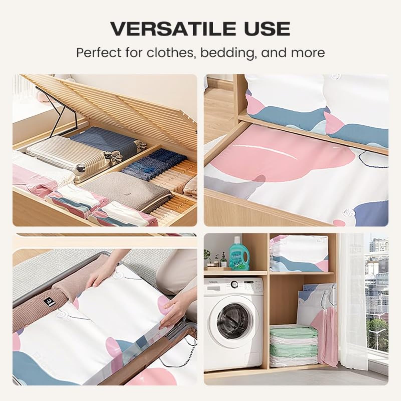 Bolsas de almacenamiento al vacío para ropa y ropa de cama, bolsas de almacenamiento de compresión con válvula de aire reutilizables (grande, 6 piezas)