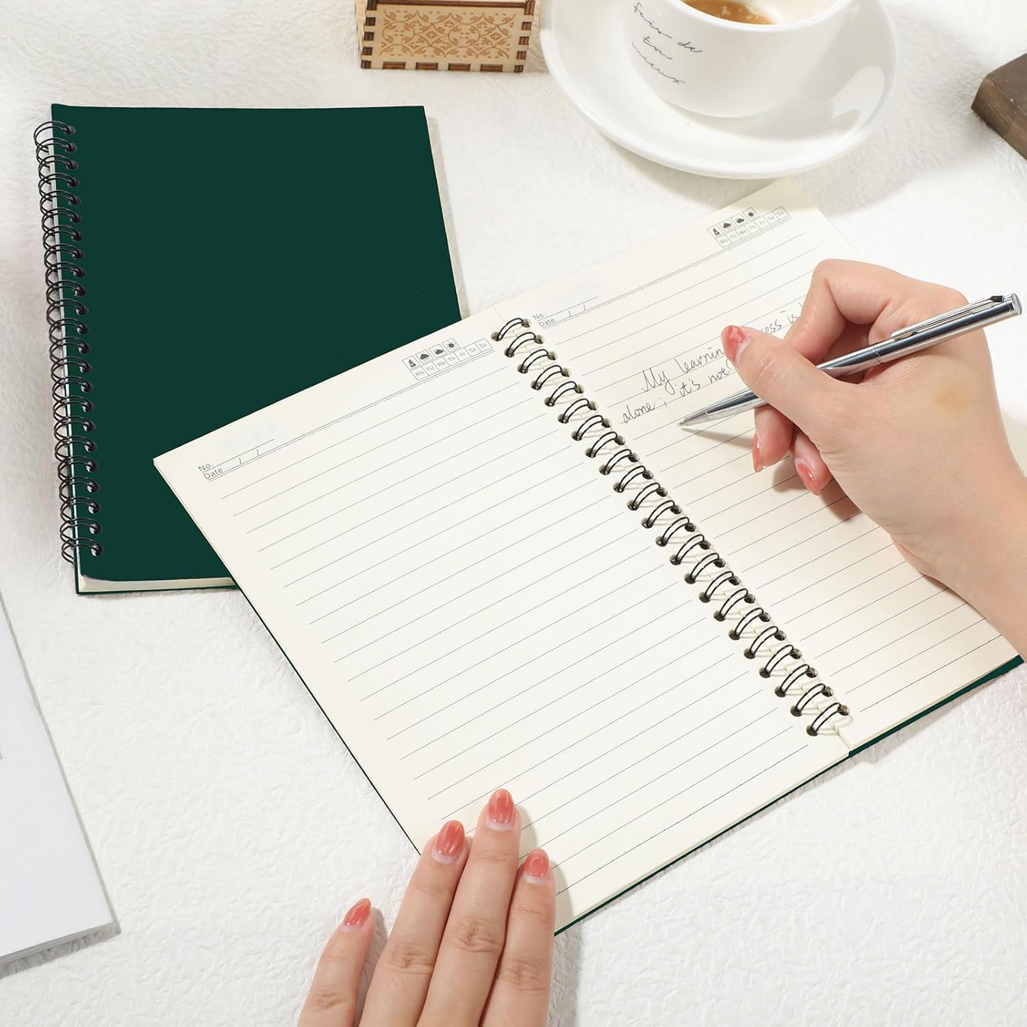 Epakh 22 Pack A5 Spiral Notebook with Kraft Cover, Back to School Hardcover Spiral Journal Notebook 5.5 x 8.3 Inch, First Day of School Travel Journal Notepad, 50 Sheets 100 Pages(Dark Green,Lined)