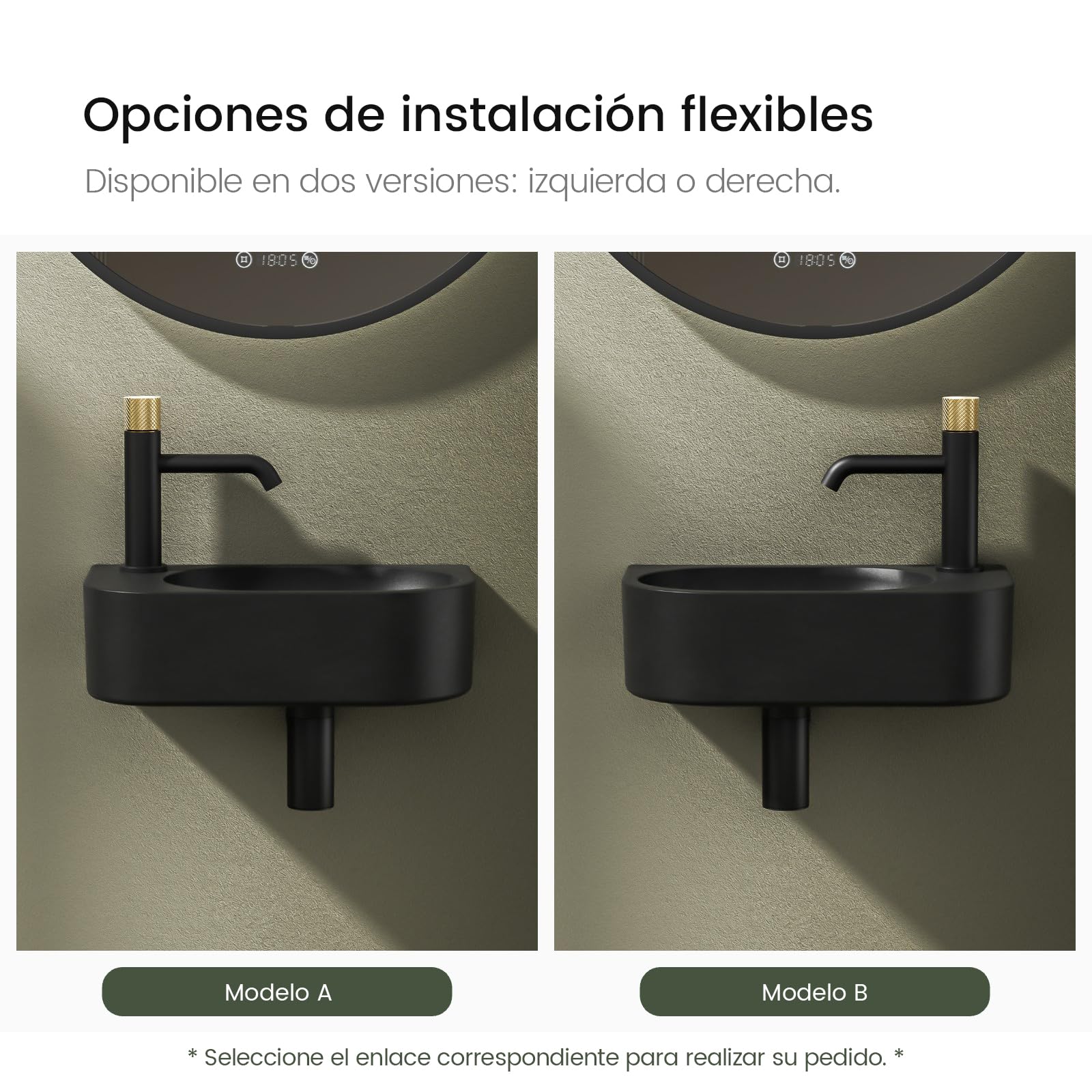 EMKE Lavabo de Cerámica 400 x 215 x 120 mm, negro mate,grifo a la izquierda | Lavamanos para montar, lavabo suspendido para fijar en la pared para WC de invitados y baño, pequeño