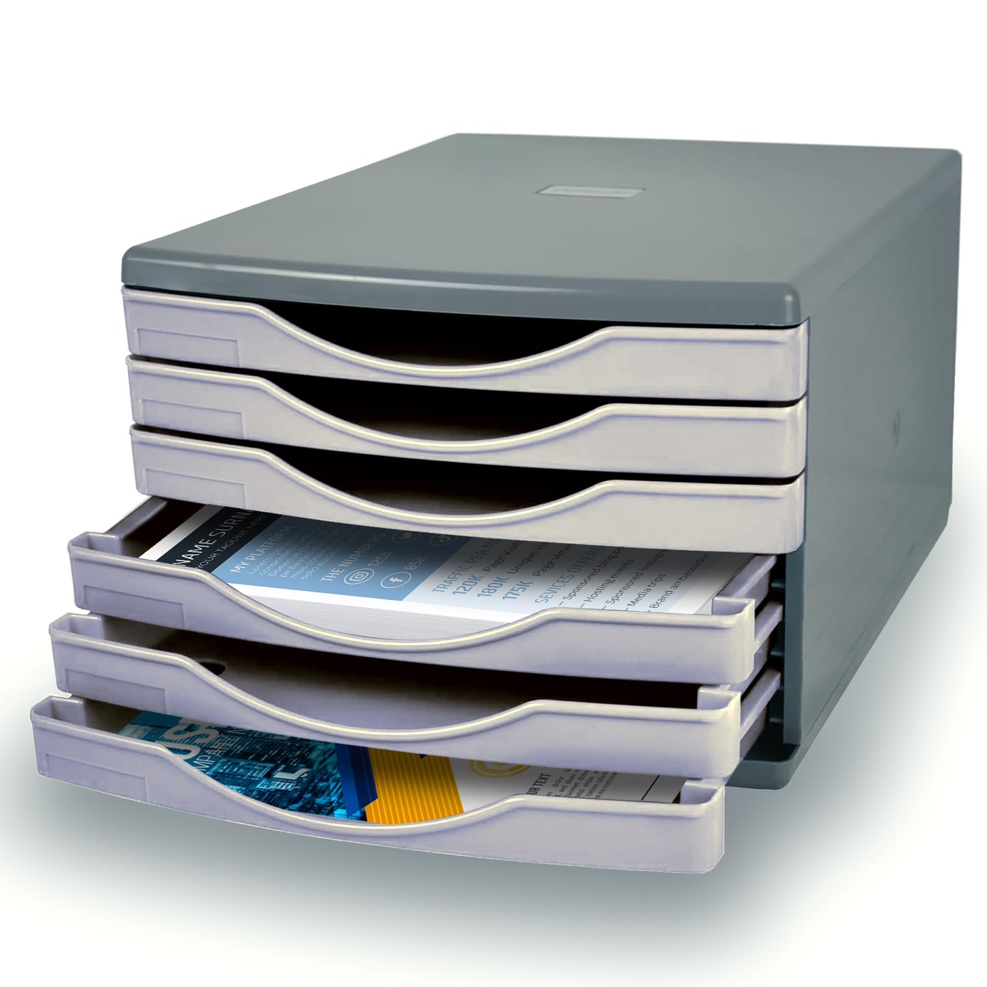 Deflecto Warm Grey Desk Storage Set With 6 x 30mm A4 Desktop Drawers in Classic Grey