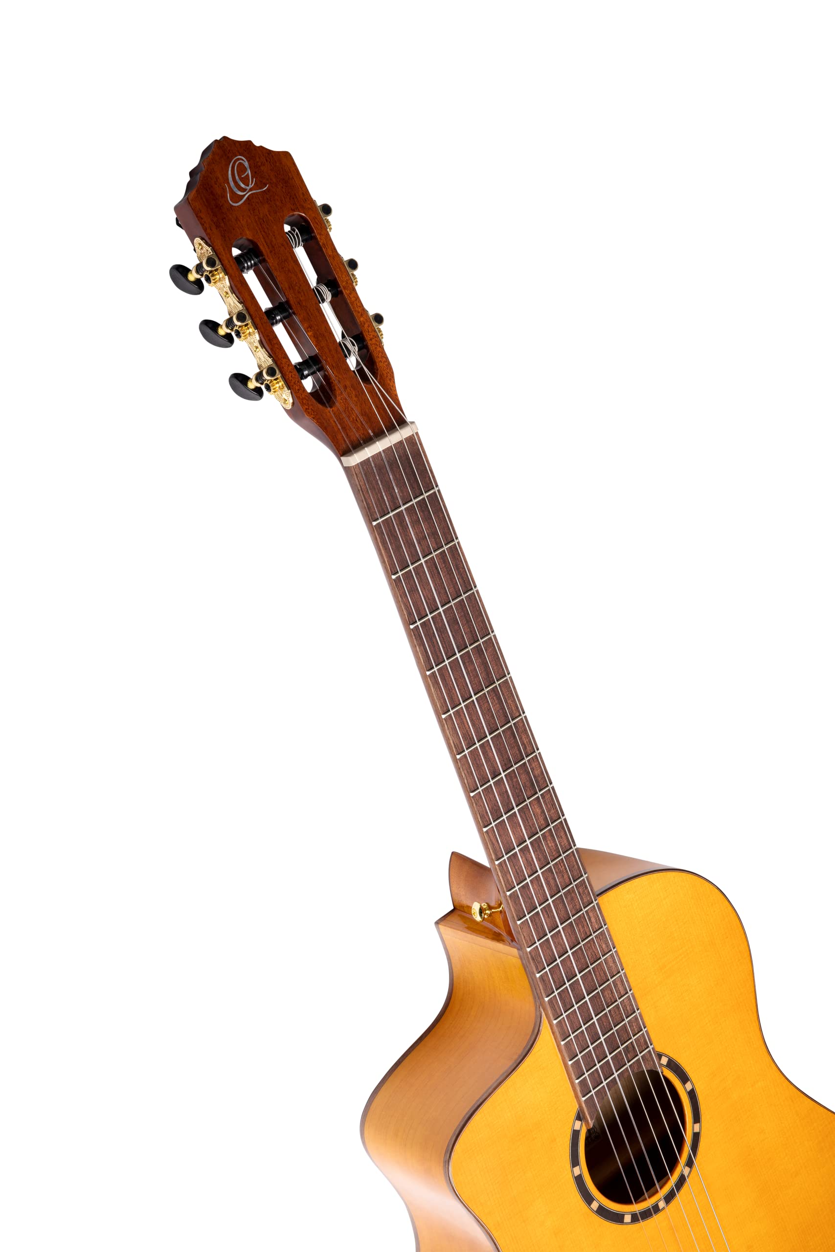 Ortega Guitars Family Series Pro - Guitarra flamenca para zurdos, tamaño 4/4, electroacústica, pícea y ciprés con acabado brillante, color amarillo – Incluye funda (RCE170F-L)