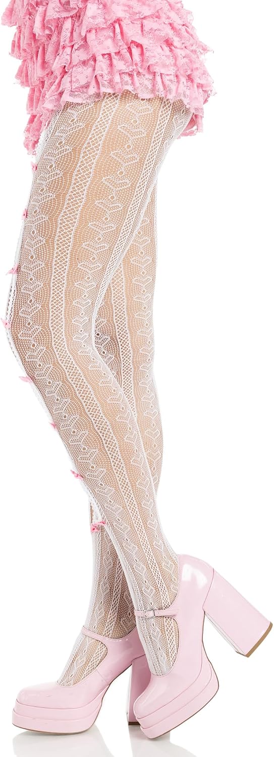Leg Avenue Women's Heart Tights With Keyhole and Mini Bow Details