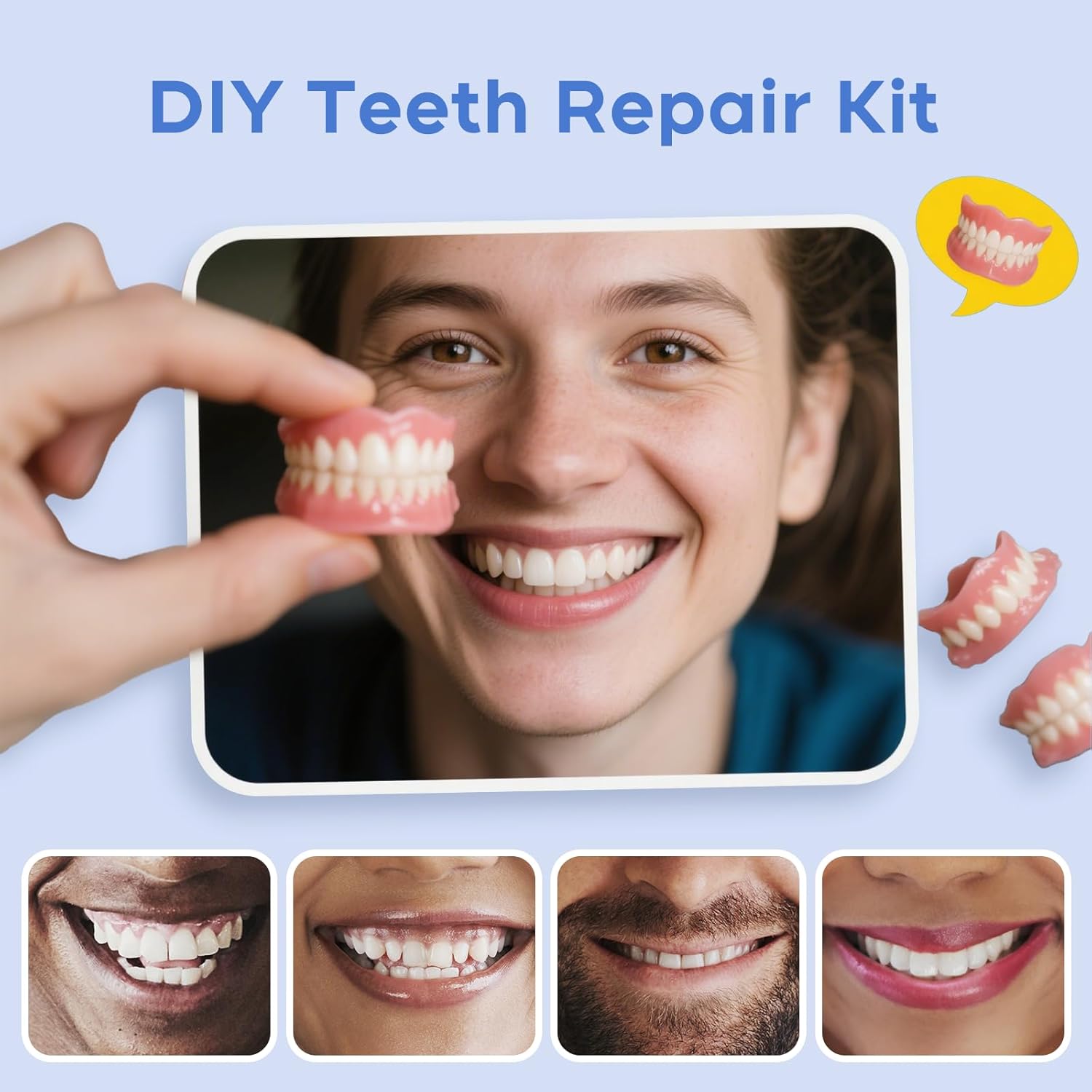 Denture Do it Yourself Full Set of Top and Bottom Fake Teeth, for Improve Smile, DIY Kit Easy and Convenient, Fake Teeth Repair Missing Teeth, Protect Your Teeth -A0224