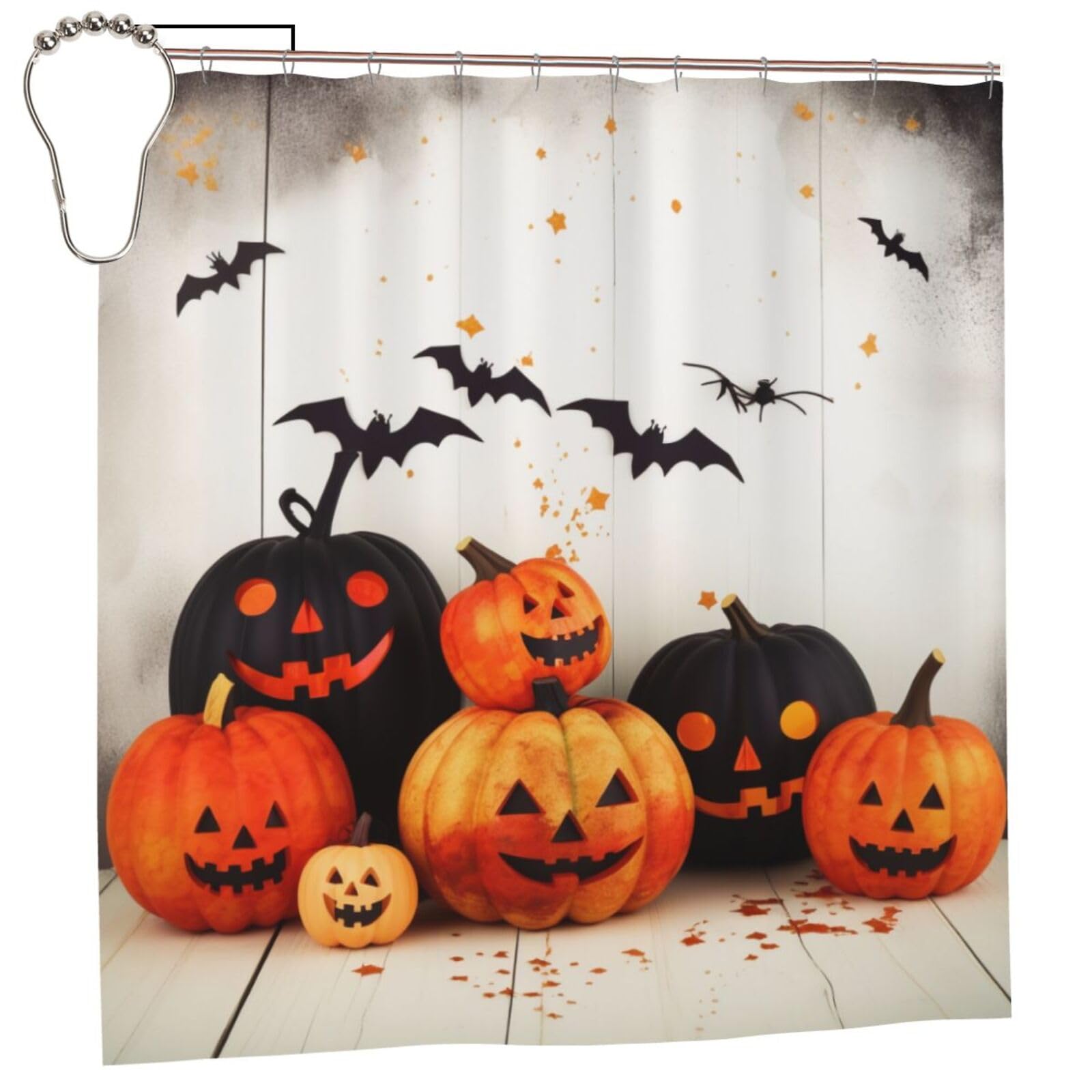 BWWHCCTI Bright Halloween Printed Shower Curtain With 12 Iron Hooks Opaque Quick Drying Waterproof Shower Curtains Sets For Bathroom 183x183 CM