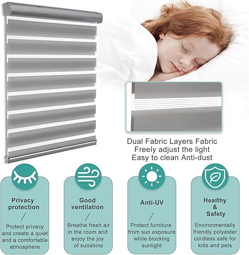 Miniatura 4 de MYshade Persianas de cebra inalámbricas, de doble capa para filtrar la luz y opacas, persianas de ventana de díanoche para dormitorio, sala de