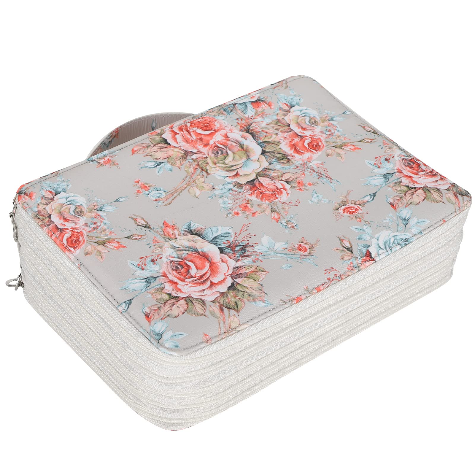 LenTLy Organizer für Buntstifte mit 250 Fächern, 20,5 X 28,5 X 10 cm Federmäppchen mit 252 Fächern, Mehrlagigem Reißverschluss mit Rosendruck, Tragbarer (Midi-Rose)