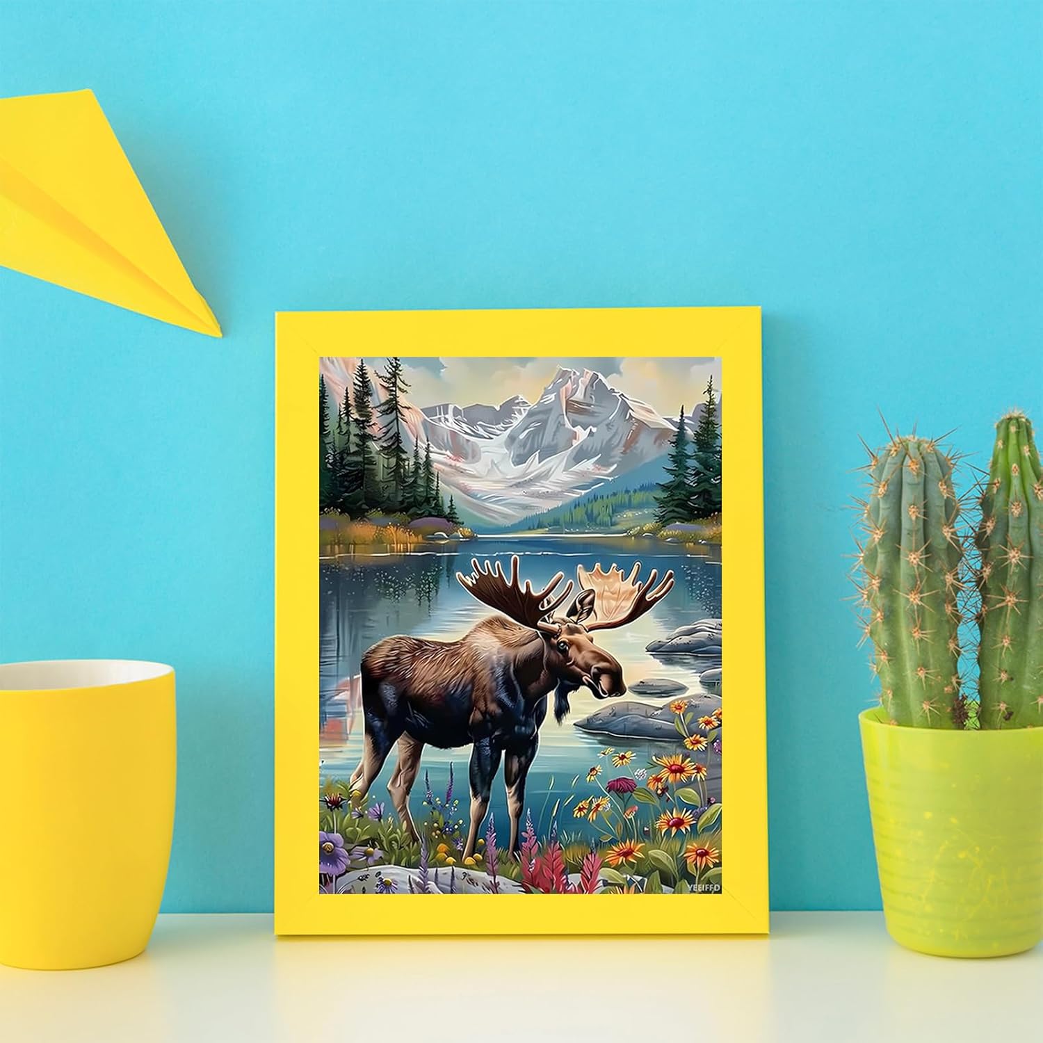 DIY 5D Diamond Painting Kits for Adults Diamond Art Moose in The Spring Rhinestone Diamond Embroidery Moose Craft Kits for Living Room Bedroom Wall Decor Gift 12x16 Inch