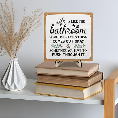 Miniatura 7 de Placa decorativa de baño, divertida placa de escritorio de madera con la vida es como el baño, letrero rústico para estante de casa de campo para