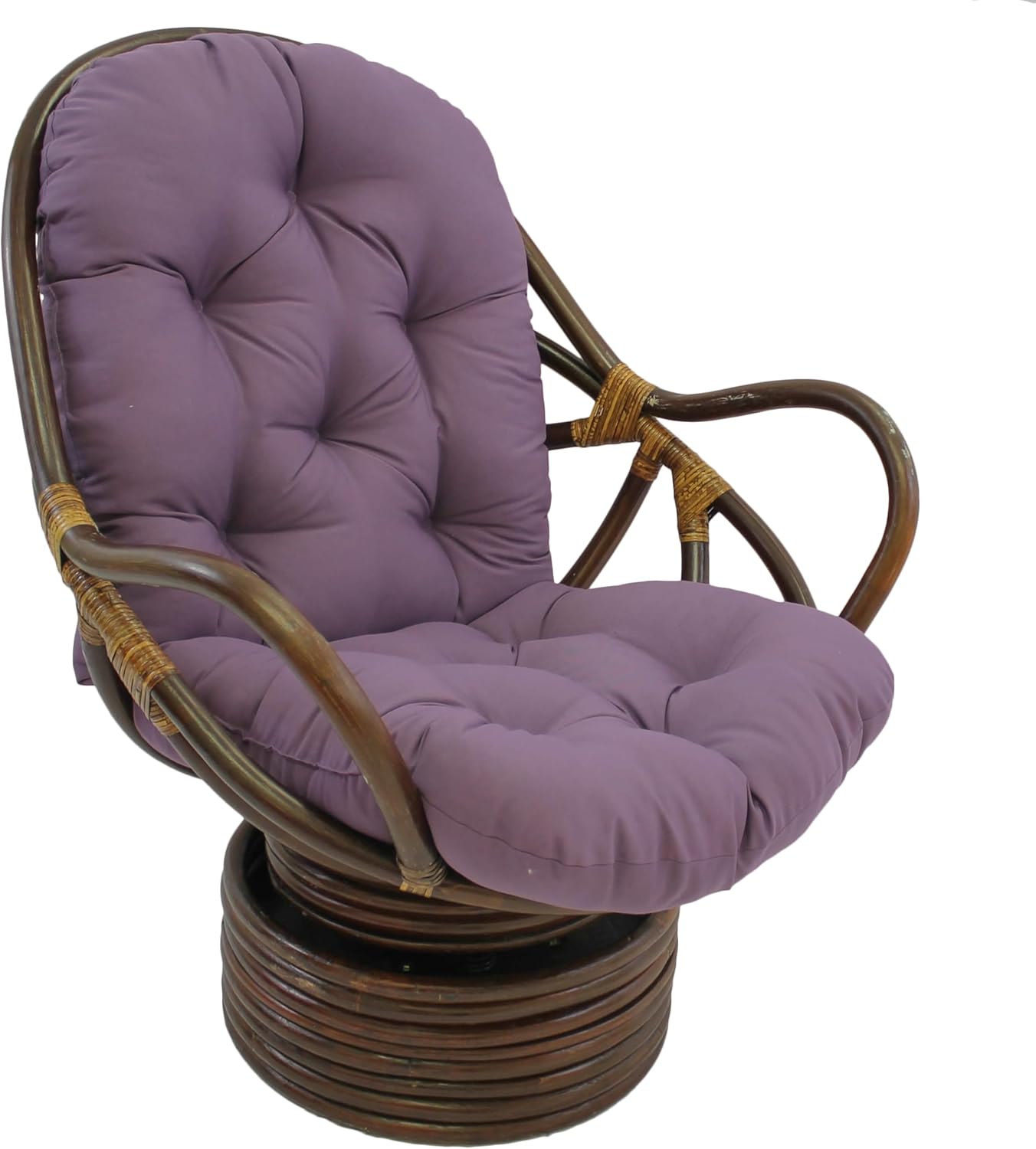 Blazing Needles Solid Twill Swivel Rocker Chair Polyester Cushion, 48" x 24", Grape