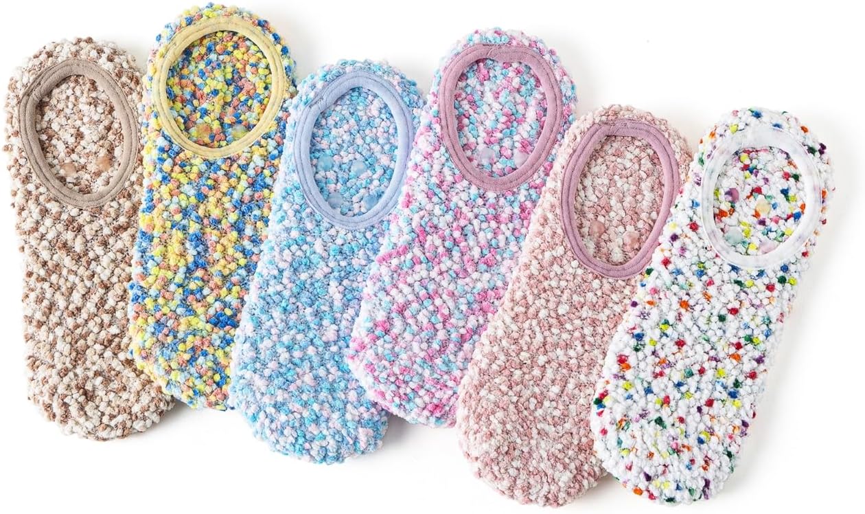 3Pairs Cozy Winter Fuzzy Socks for Women With Grip Anti-Slip Fluffy Plush House Warm Ankle Socks