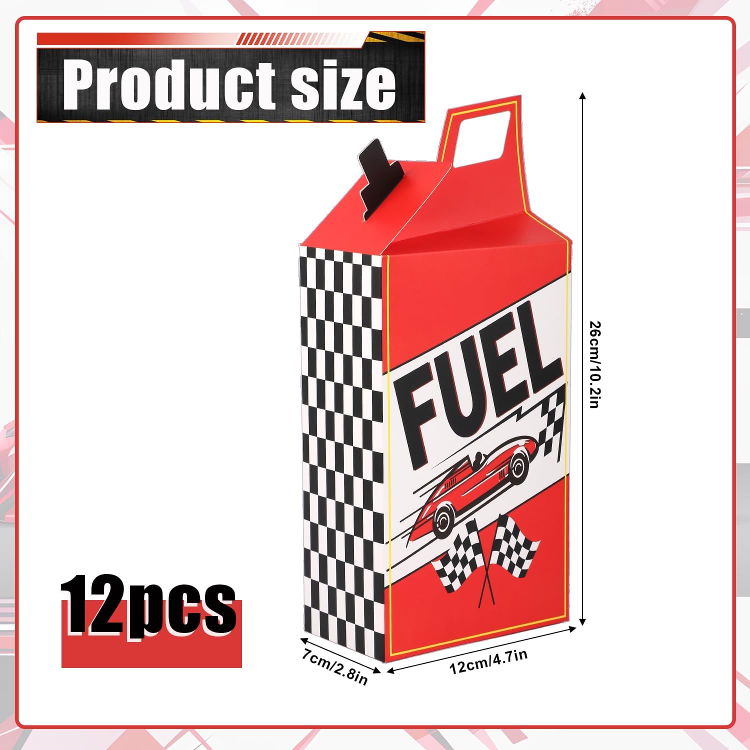 12 Pcs Race Car Fuel Can Treat Boxes, Paper Checkered Flag Popcorn Candy Container Boxes Fuel Snack Bags Boxes Race Car Party Treat Boxes for Racing Car Themed Party Favor Two Fast Birthday Decoration